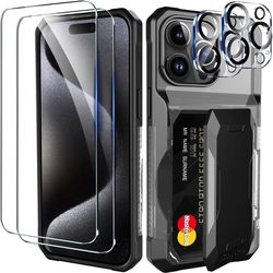 new  Case Wallet for Apple iPhone 15 Pro Max Case with Card Holder Accessories, with 2 Pack Screen Protector 2 Pack Camera Lens Cover Protective, Cute