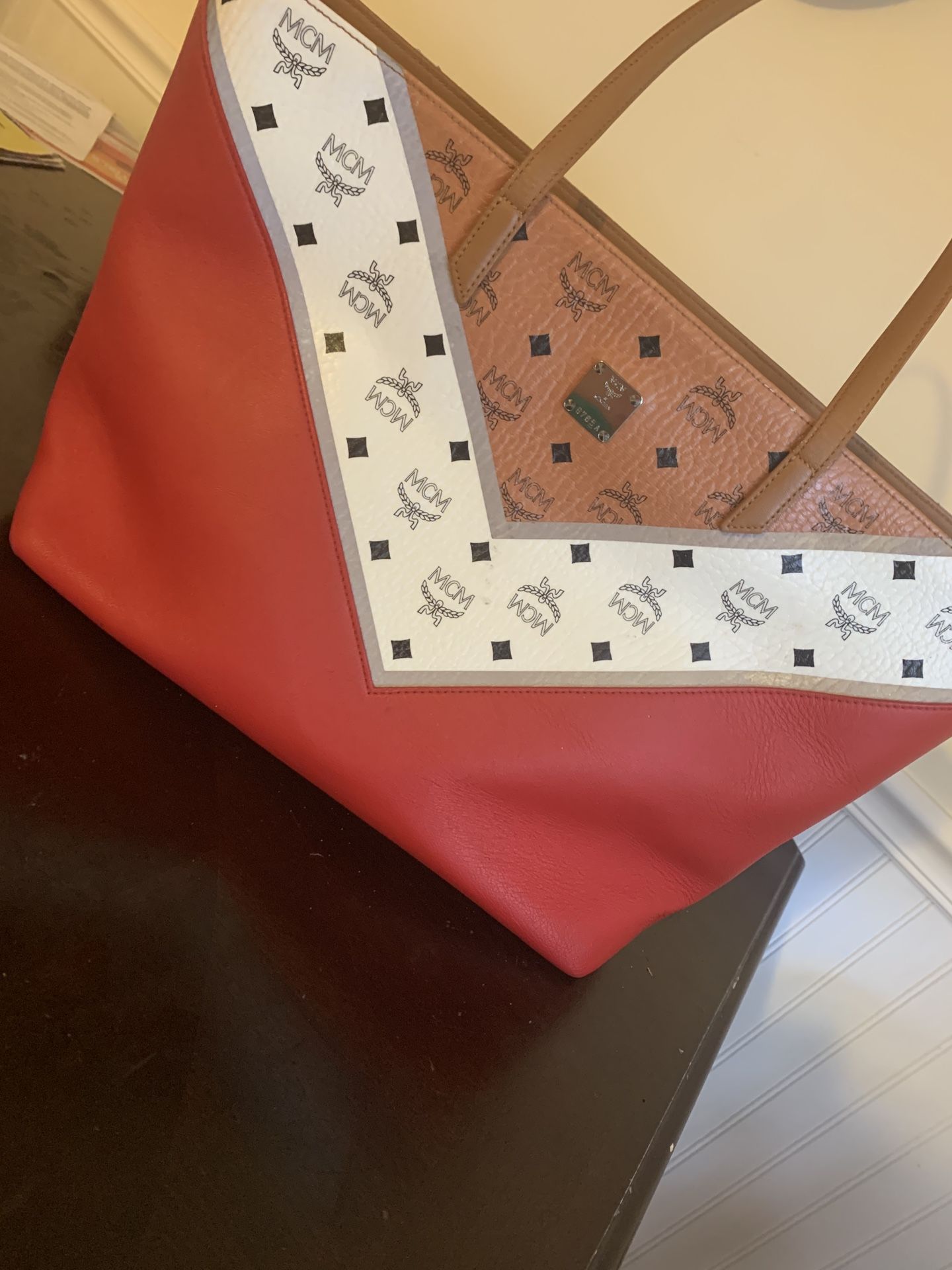MCM “M” move visetos leather shopper bag