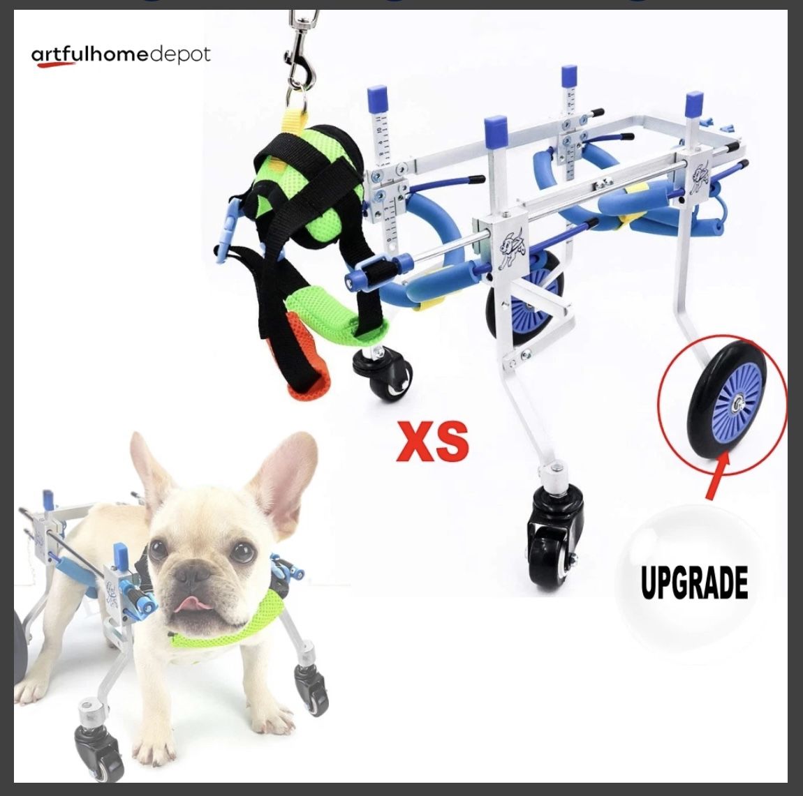 XS Multi Use Pet Wheelchair: front or rear leg, full support or reverse install to get more height