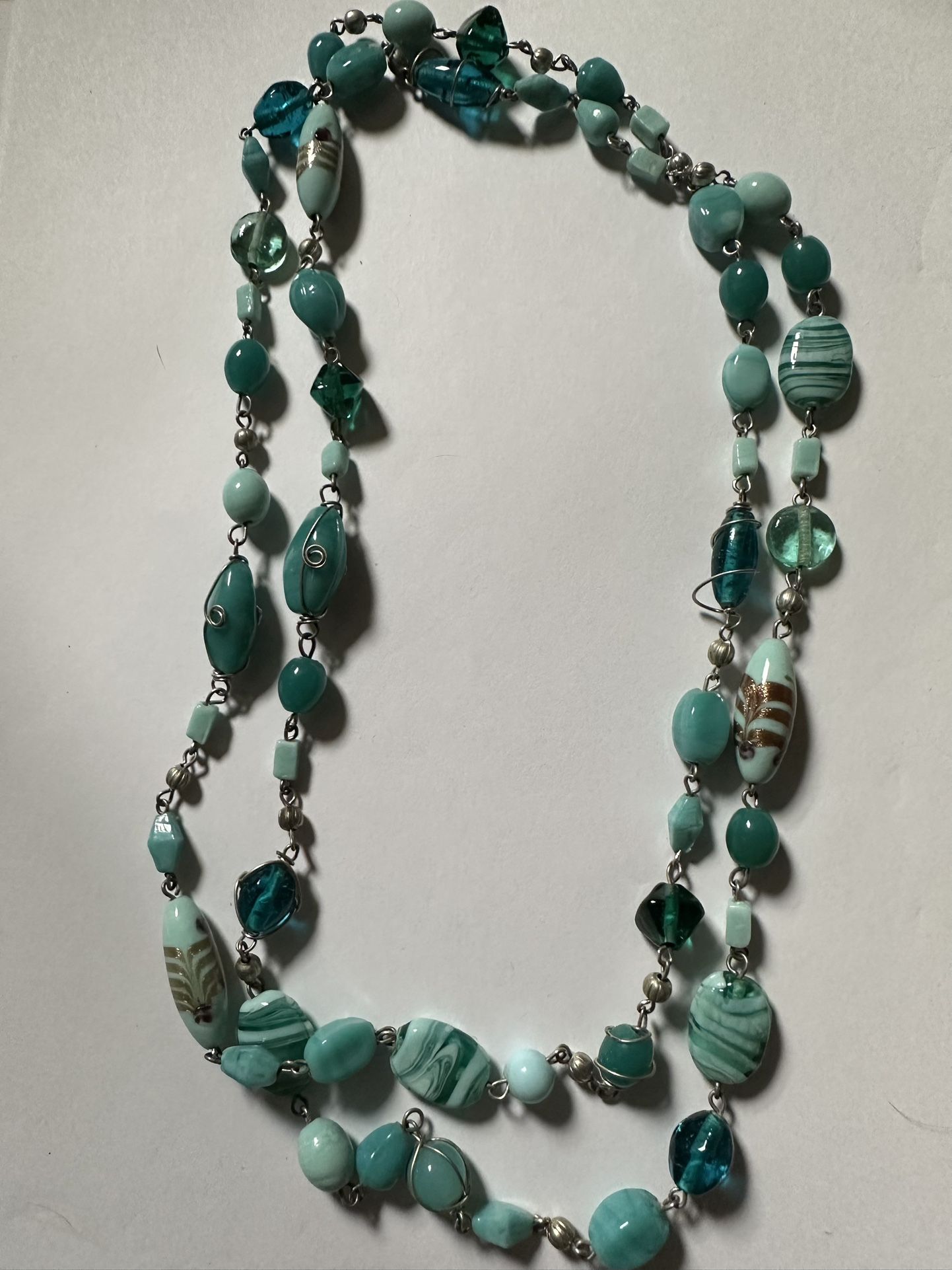 Stunning Turquoise Dichroic Glass Beaded Necklace