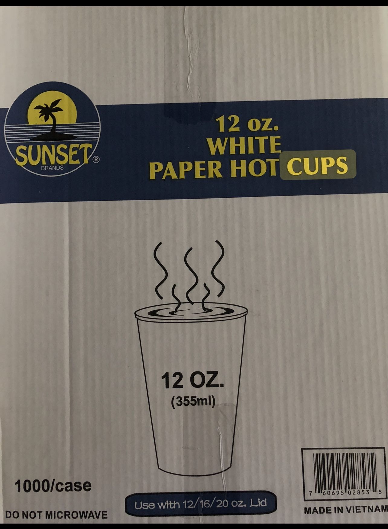 12oz Hot Cups - White - Sunset, Restaurant Depot Brand