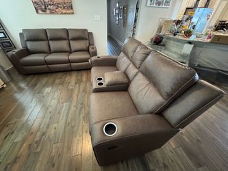 Brown Reclining Sofa and Loveseat Set