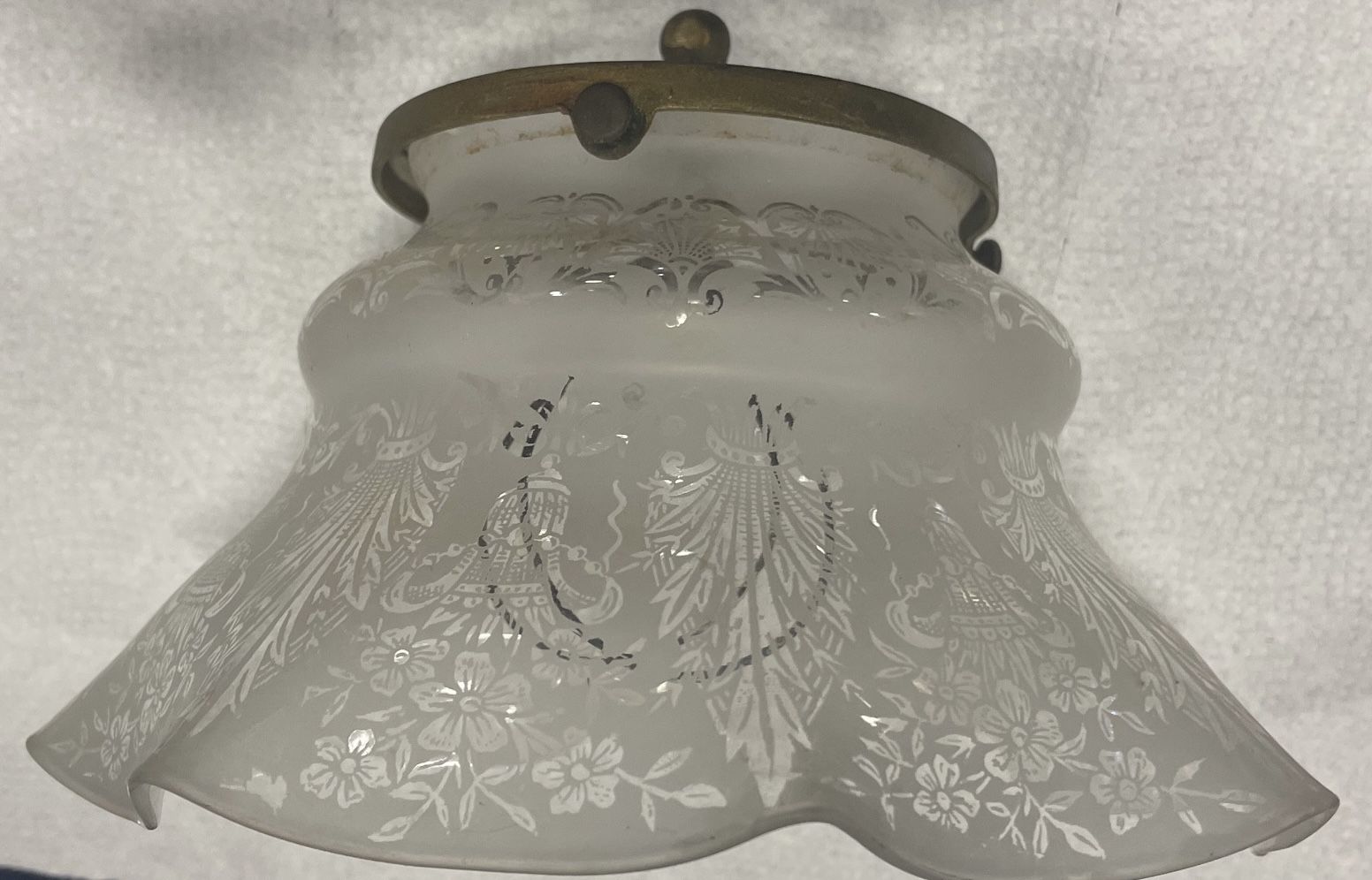 Victorian Glass Etched Shade And Holder. 