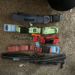 4 Dog Collars And Leash