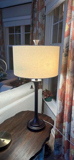 Tall Contemporary/ Modern Black Lamp with linen-like shade