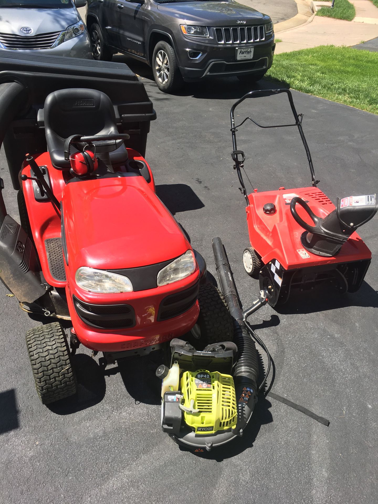 Yard maintenance package. Riding mower, snowblower, leaf blower, edger, hedge trimmer