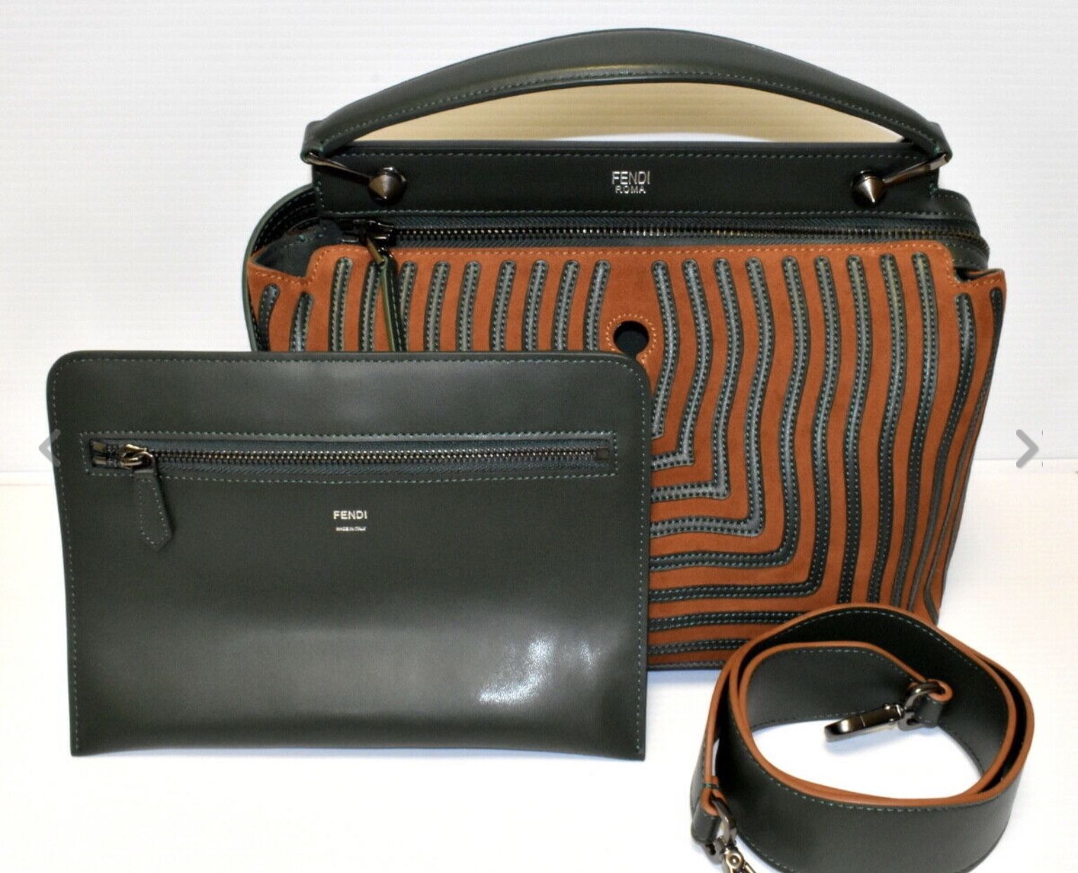 Authentic Fendi Dotcom Striped Suede Leather Medium Shoulder Bag MSRP $4,100