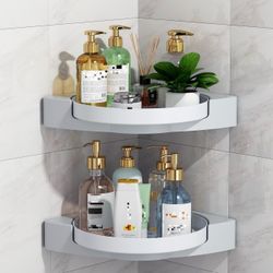 2 Pack 360° Rotate No Drilling Corner Shower Caddy Shelves 10.24x10.24x2.17in