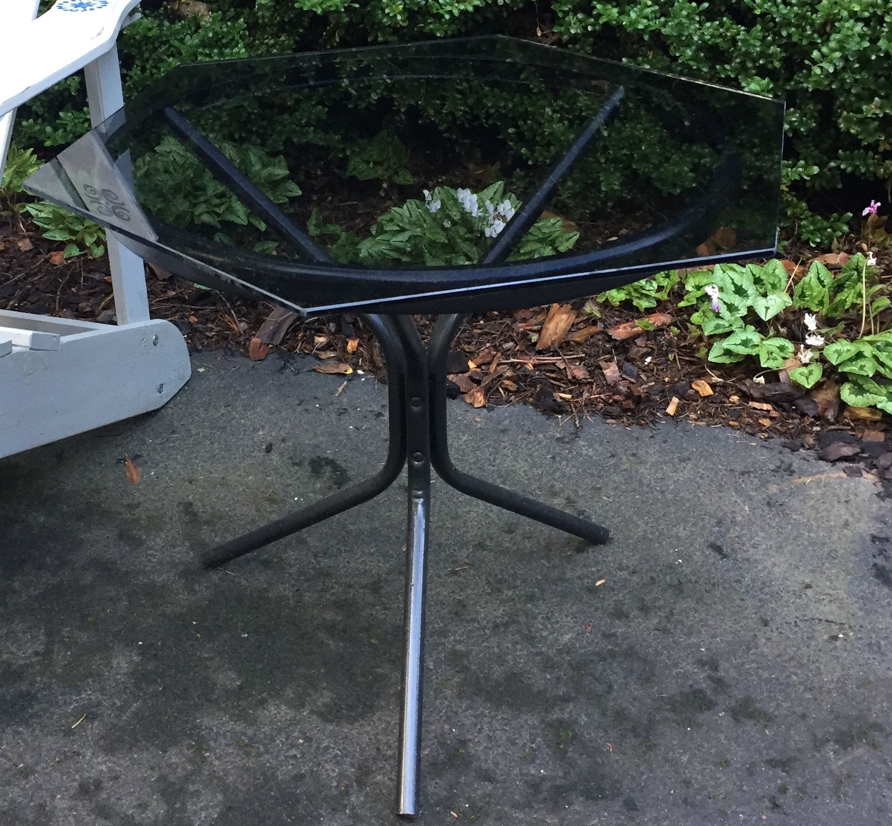 Cute Vintage Side Table, Metal Base And Tinted Glass