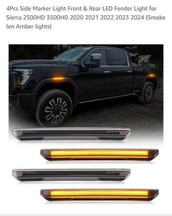 4Pcs Side Marker Light Front & Rear LED Fender Light for Sierra 2500HD 3500HD 2020 2021 2022 2023 2024 (Smoke len Amber lights)
