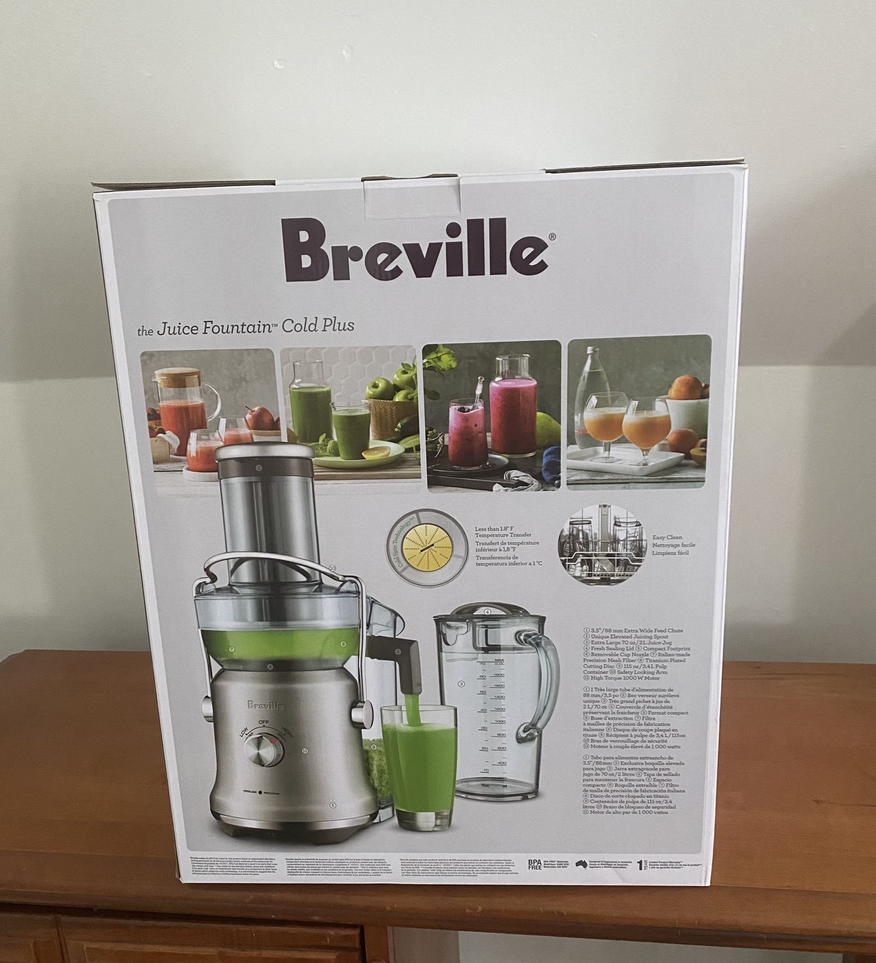 Breville Juice Fountain Cold Plus Juicer, BJE530, Brushed Stainless Steel, 70 fl oz