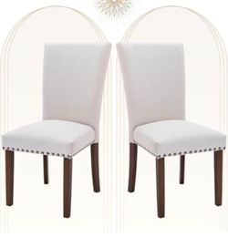 Upholstered Parsons Dining Chairs with Nailhead Trim, Set of 2