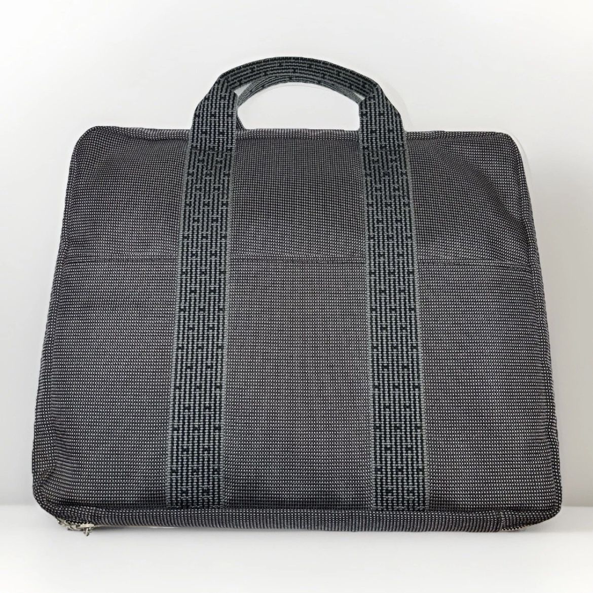 Hermes Herline Briefcase MM Airline Business Bag Dark Gray Canvas Nylon Worn Zip 
