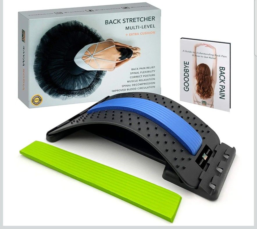 Back Stretcher for Lower Back Pain Relief - Lumbar Support - Spine Decompression Device, Black (Extra Cushion Added)