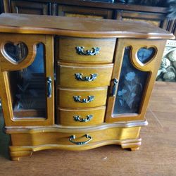 Vintage Jewelry Armoire Wood 7 Drawer with Double Necklaces Carousel.