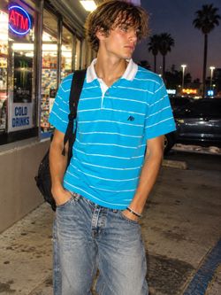 Aeropostale Y2K Men’s Turquoise Striped Polo Shirt Preppy Skater Surf Size Medium