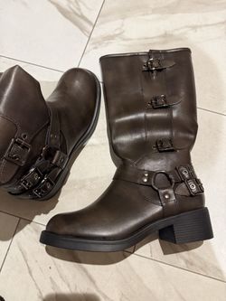 Brown buckle biker boots size 8