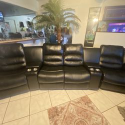 Black, Genuine Leather Sectional Couch