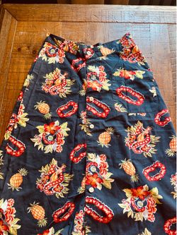 Vintage Hawaiian Print Button-Front Skirt