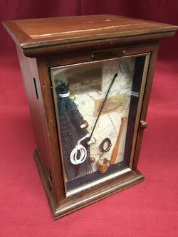 Vintage Antique Style CD Chest Storage Box w Shadow Box Old Fishing Theme Door 8 3/8” x 13” x 7 7/8”