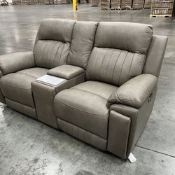 Italian Leather Grey Loveseat Sofa Couch