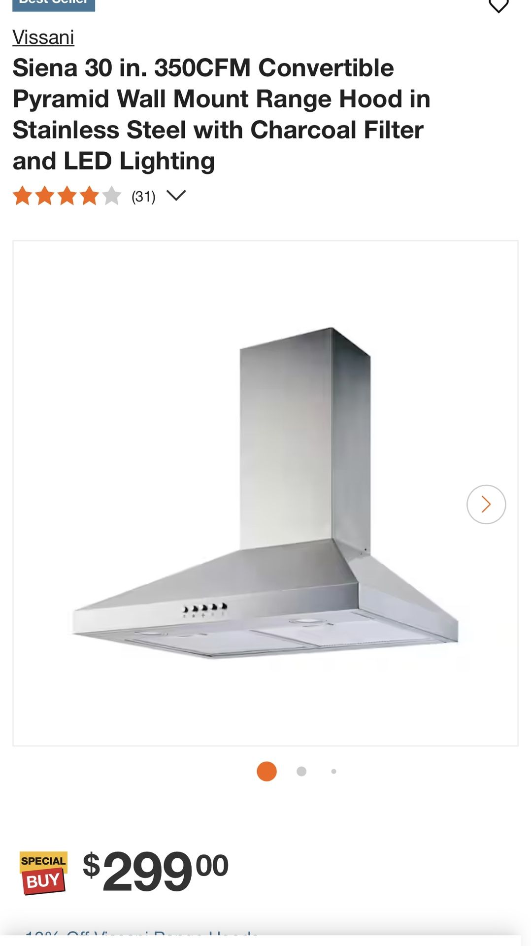 Vissani Stainless Steel 30-inch Wall Mounted Range Hood