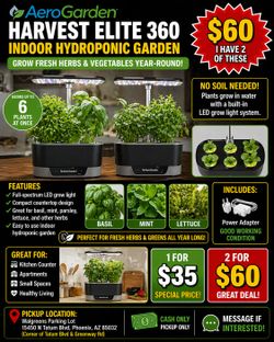 🌱 AeroGarden Harvest Elite 360 Indoor Hydroponic Garden – 2 Available – $60 for Both or $35 Each