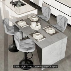Modern Bar Stools Set of 4, Adjustable Faux Leather Upholstered Swivel Bar Stools, Counter Height Bar Chairs with Back for Kitchen Island, Light Grey