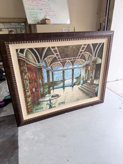 Large Framed Art Print – Mediterranean Courtyard Scene