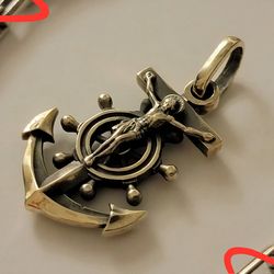 925 STERLING SILVER PENDANT / ANCHOR CROSS JESUS CHRIST / JEWELRY HIGH QUALITY // NEW