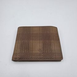 Fossil Wallet Bifold Brown Plaid Genuine Leather Double ID & Credit Cards Men's 