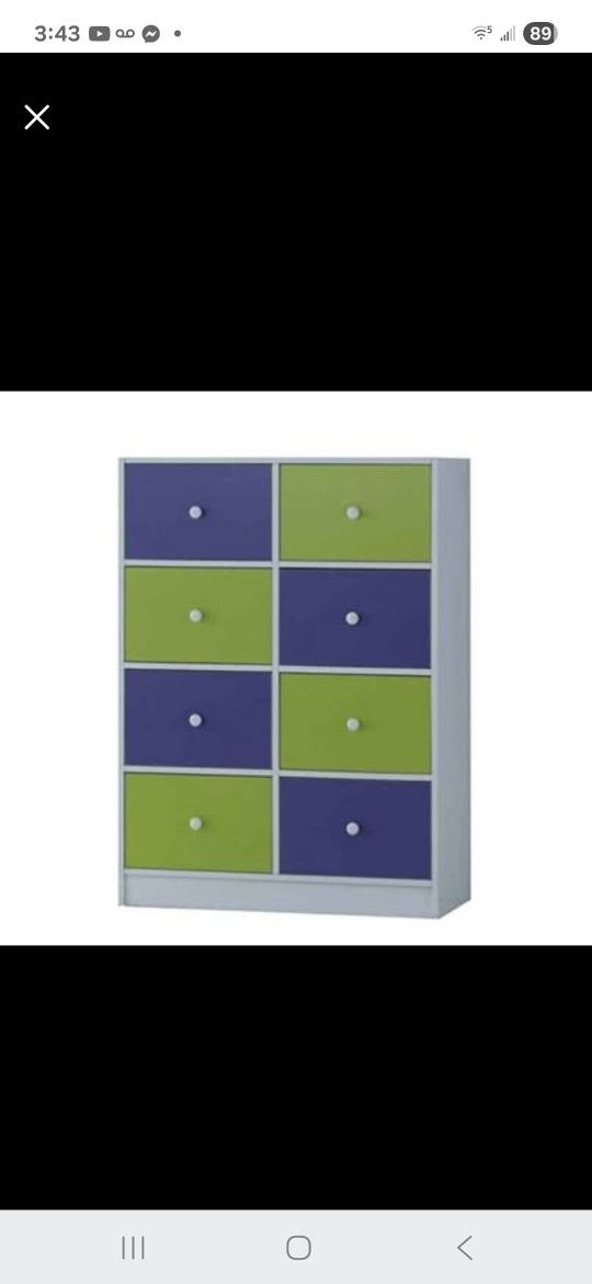 Retro White Purple Green 8 - Drawer Dresser, Clothing Storage Organizer