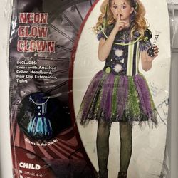 SPIRIT HALLOWEEN NEON GLOW CLOWN GIRL COSTUME (NEW)