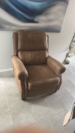 Brown Fabric Recliner Chair with Nailhead Trim