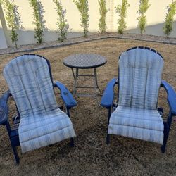 Adirondack Chairs, (wood) and Table