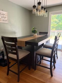 Counter Height Dining Table Set + Buffet/Server – Extendable Table, 4 Chairs & Bench
