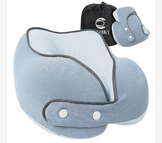 Travel Neck Pillow - Compressible Medium Firm Memory Foam Pillow with 2-in-1 Silky Washable Pillowcase, Carry Bag Included, Ideal for Airplane, Car