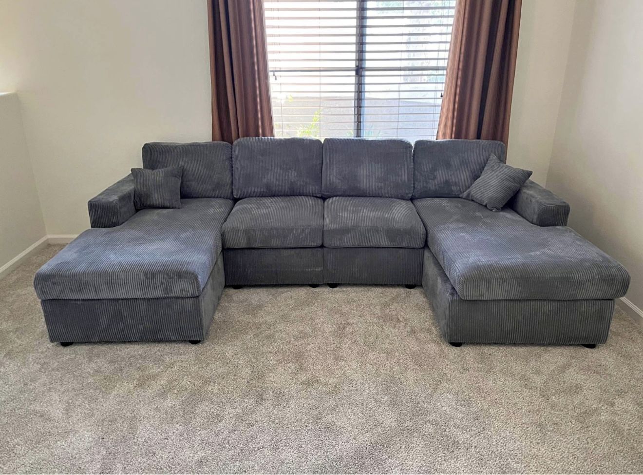 BRAND NEW DARK GREY DOUBLE CHAISE SECTIONAL SOFA COUCH (NEW IN BOXES )