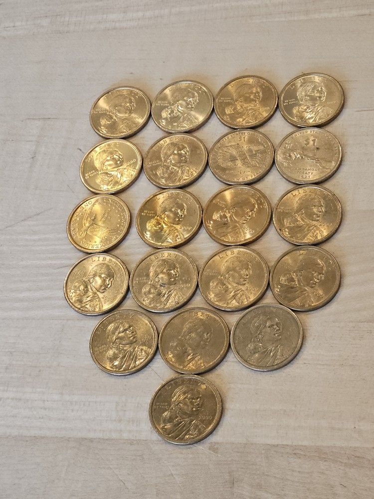 20 Sacagawea Golden Dollars Coins Collectibles