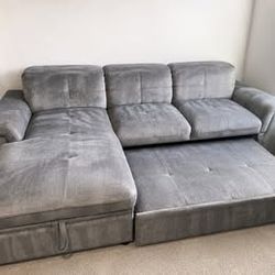 Gray Sleeper Sectional Sofa w/ Storage Chaise – Moving Must Sell