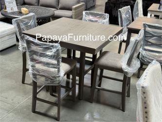 New! Counter Height Dining Set, 5pcs Table And Chairs, Dining Table Set Grey Dining Set, Casual, Dinette Gray Small Room Space Saving Apartment Size