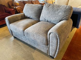 Gray Loveseat with Panel Rolled Arms