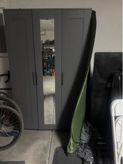 Dark Gray Wardrobe / Closet with Full-Length Mirror – 46”W x 20”D x 75”H