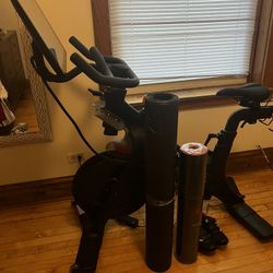 Original Pelaton Bike, Floor Mat, Exercise mat and Size 8 Shoes 
