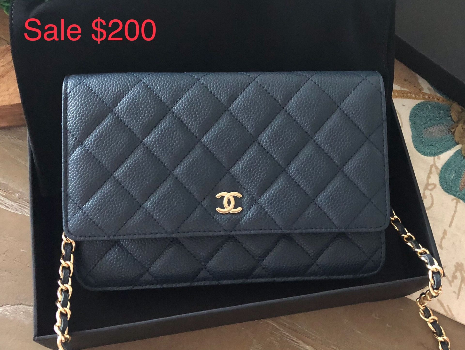 Chanel navy blue wallet on chain/clutch bag