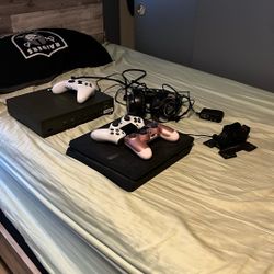 Xbox One S And PS4 With 2 Controllers And Charger And Xbox Controller And A Mic