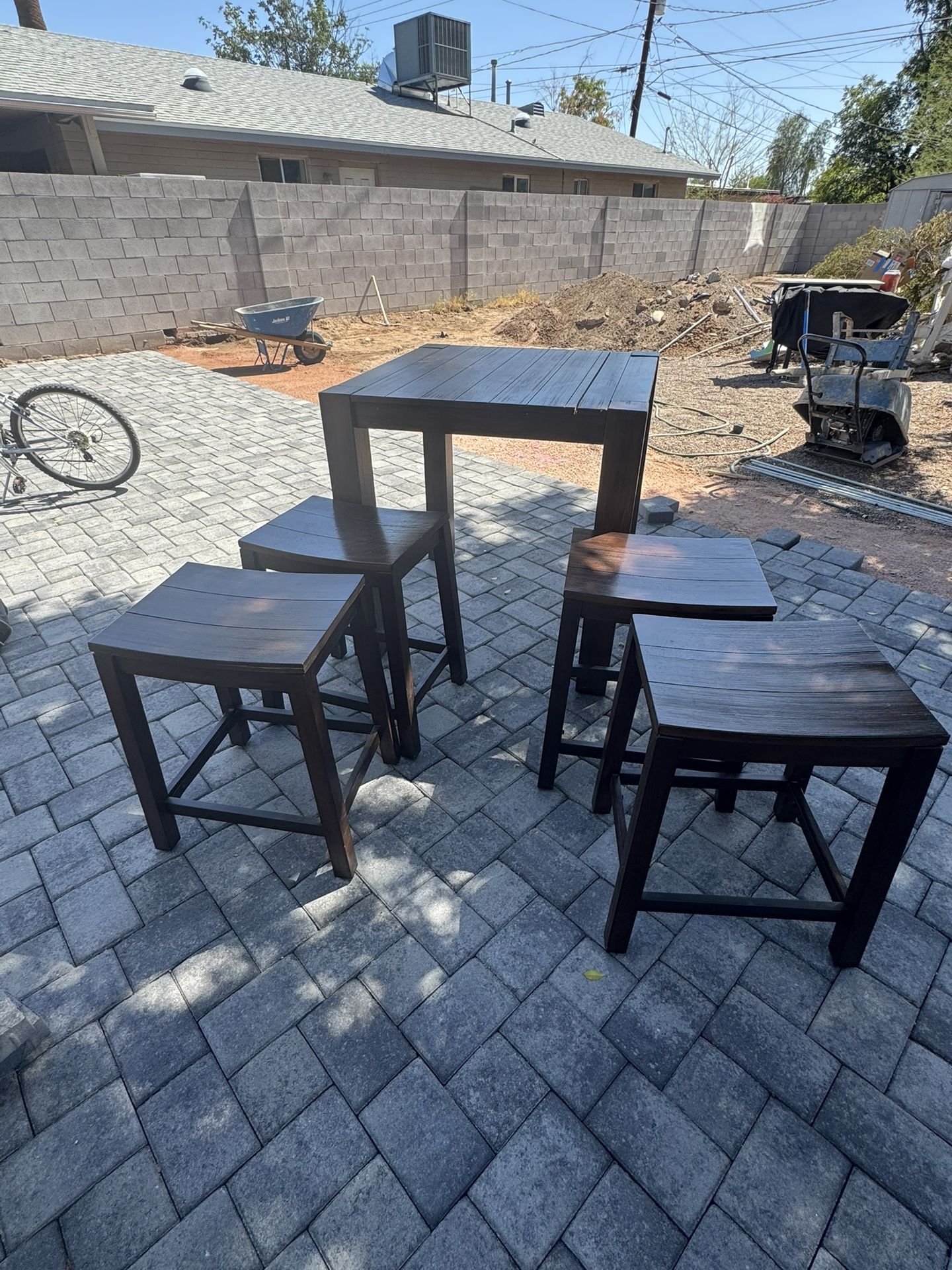 Wooden Table + Stools