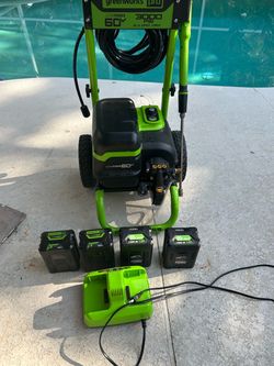 New Greenworks 3000 PSI pressure washer 60v battery powered; complete with 6 batteries