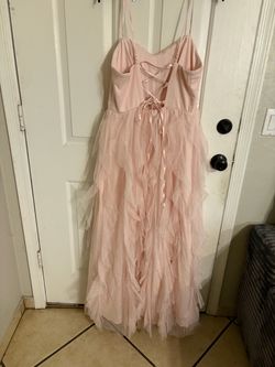 Pink Glitter Tulle Ruffle Prom Gown