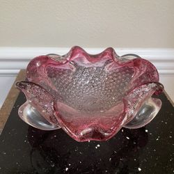 Vintage Murano Pink, Gold and Clear Glass Ashtray